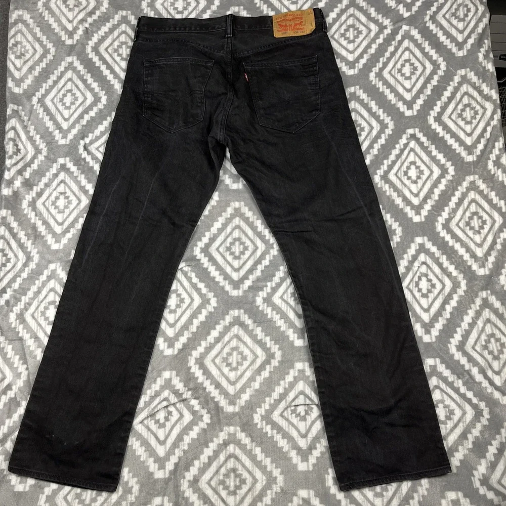 Levis 501 Jeans Men‎ 36x32 Black Straight Leg Rocker Denim Grunge Distressed